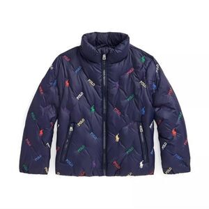 Polo by Ralph Lauren Logo Down Puffer Coat In Navy Blue Size Girls L